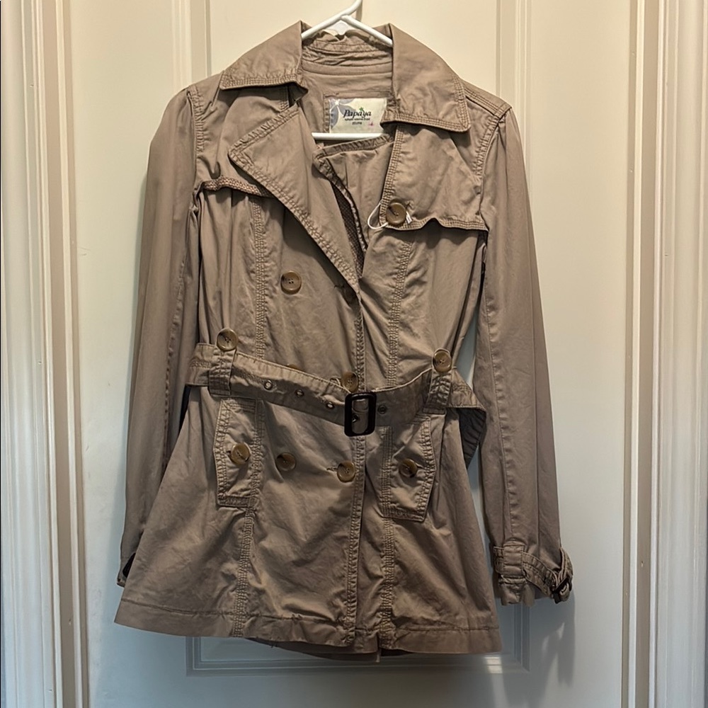 Papaya medium Tan Trench Coat with Belted Waist